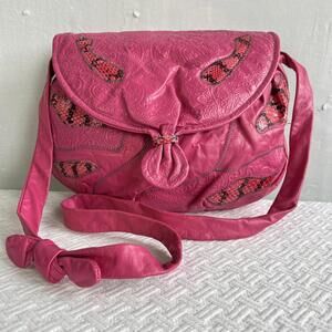Vintage Pink Leather Patchwork Crossbody Bag Boho 80S Y2K Statement Unique